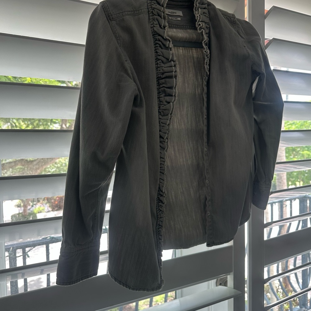 Gray Ruffled Jean Jacket - Picture 5 of 5